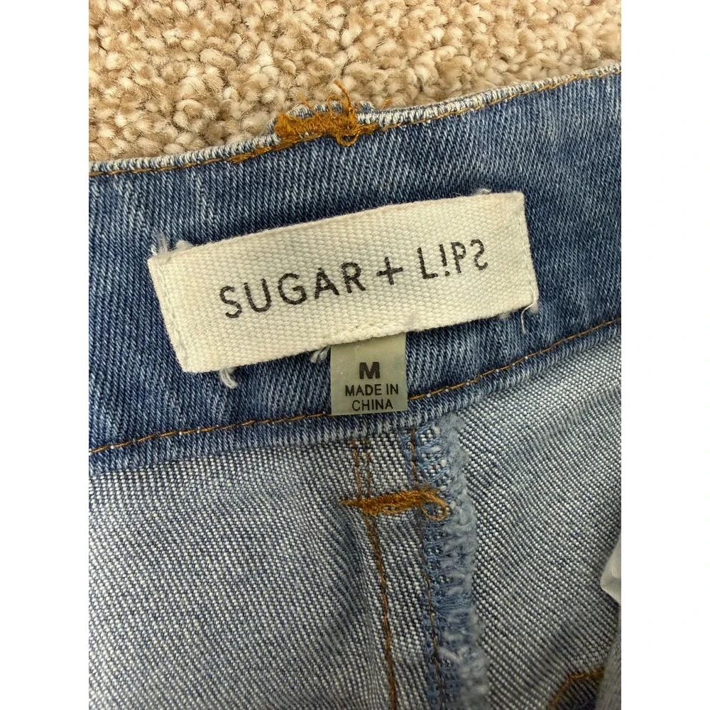 Sugar + Lip2 Womens Distressed‎ Denim Shorts Medium Wash Blue Frayed Hem Size M